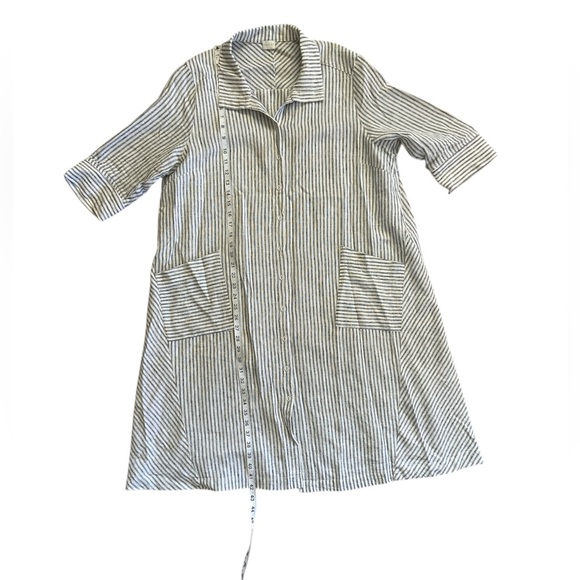 Poetry Shirt Dress Striped Linen 3/4 Sleeve Pockets Lagenlook Granola 16 - Picture 8 of 11